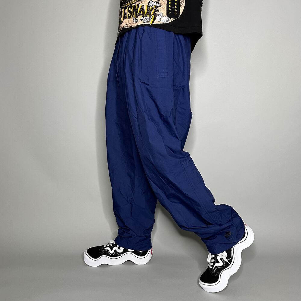 Vintage 90s Nike Track Pants Mens XL Navy Blue Polyester Sweatpants Ankle Swoosh
